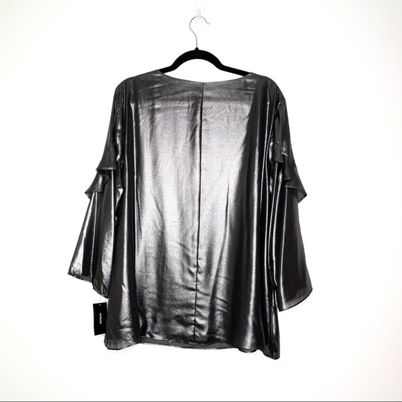 Alfani Metallic Silver Grey L/S Blouse XL - Picture 2 of 5